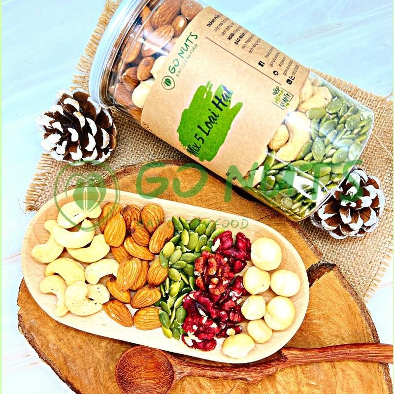 Mix 5 loại hạt dinh dưỡng 500g GO NUTS Hạnh nhân, Macca, Óc chó, Hạt điều, Bí xanh, hạt mix ngũ cốc dinh dưỡng nguyên vị
