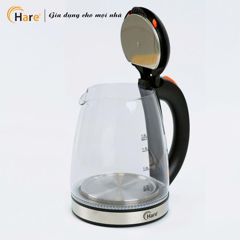 Ấm siêu tốc thủy tinh chịu nhiệt HR-KE1806 (1.8L), công suất 1500W, đun sôi nhanh trong 5 phút - thương hiệu Hare - bảo hành 12 tháng 8
