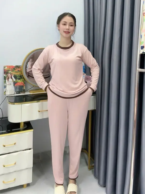 Đồ bộ nữ mặc nhà Quần dáng BAGGY Áo Tay dài form rộng -Mẹ Bầu 7 tháng đổ lại bon chen thoải mái nhé Chất Thun gân tăm nhuyễn Co Giản 1