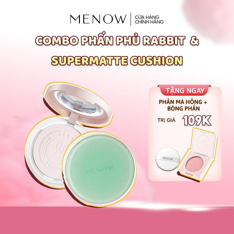 Combo Phấn nước che phủ mịn lì SuperMatte Cushion + Phấn nén Rabit Compact Powder Tặng Phấn má hồng