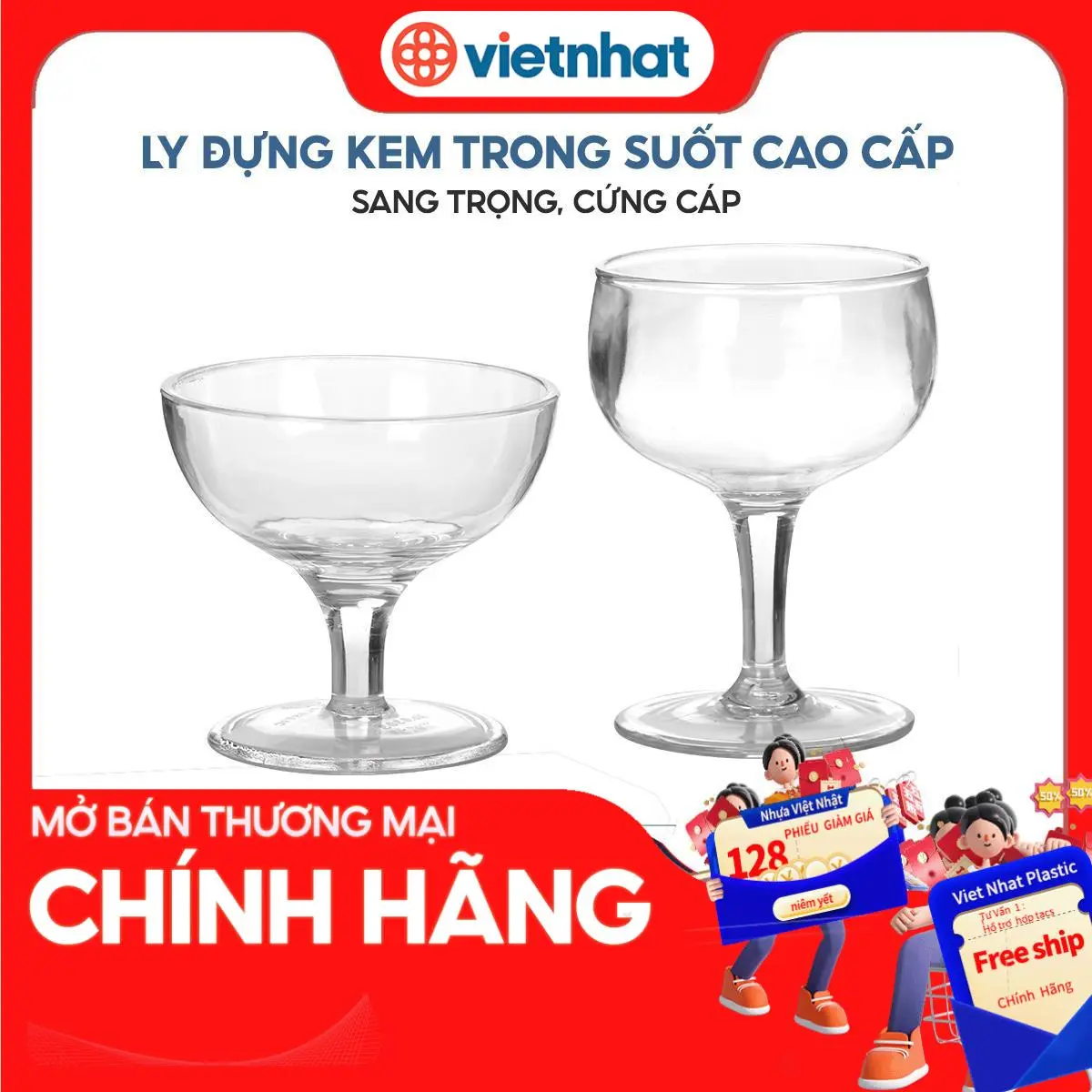 Ly kem nhựa trong suốt không lo rơi vỡ tiện lợi 6303/6305 Nhựa Việt Nhật Premium