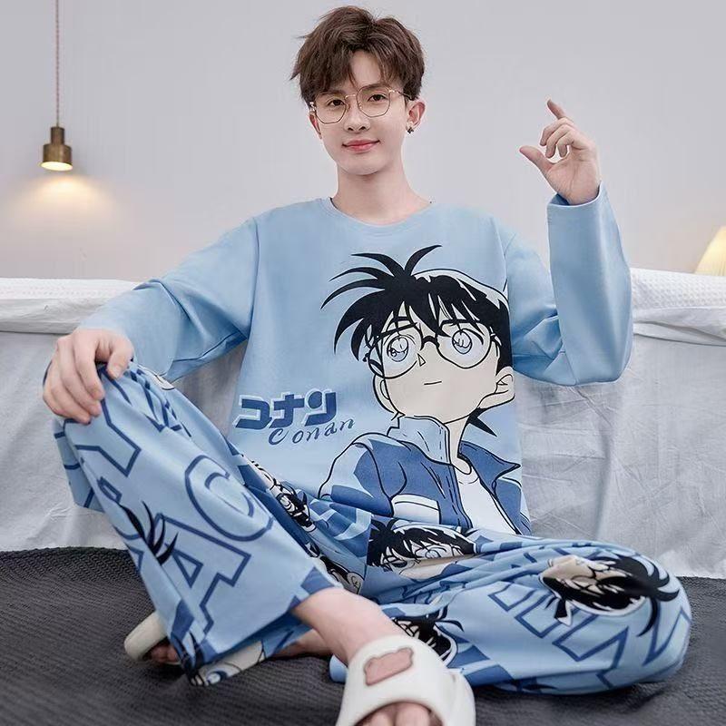 Bộ đồ ngủ nam họa tiết hoạt hình Kidd, tay dài, chất liệu cotton mỏng nhẹ cho…