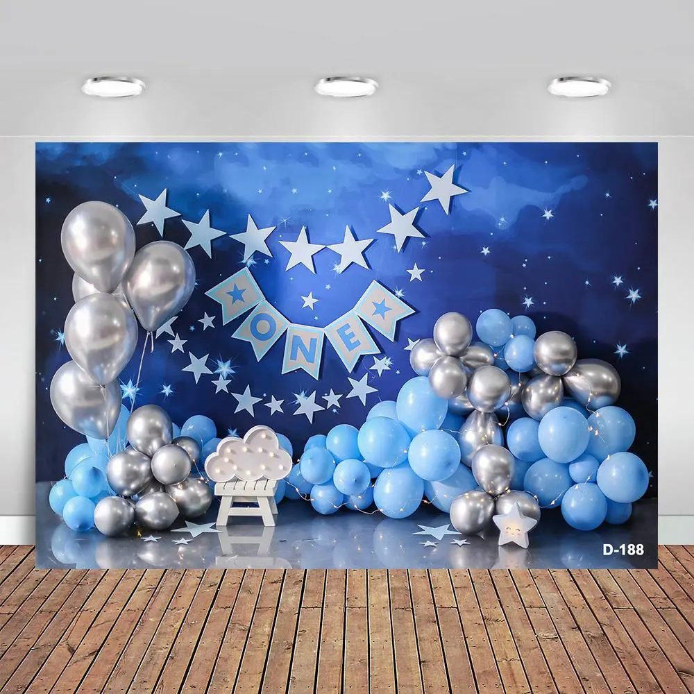 Birthday Photography Backdrop, 1 Count Dream Balloon Night Starry Sky Photo Background, Photo Studio Background for Birthday Party Decoration