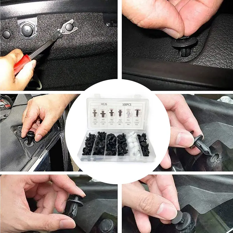 Car Bumper Clip, Plastic Rivet Fastener with Storage Box, Auto Push Pin Rivet Bumper Clip, Car Fastener Tool Kit 3