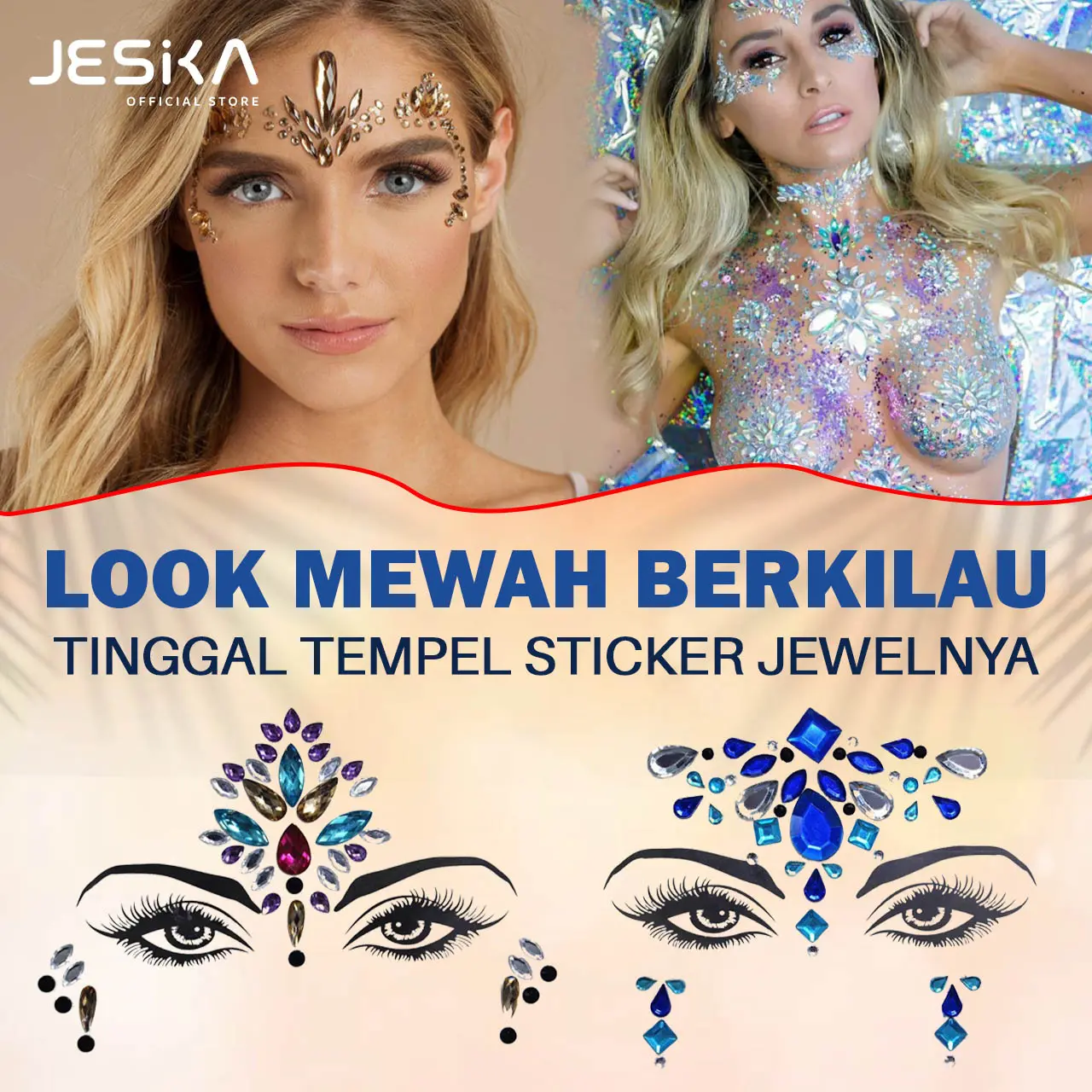 Sticker wajah jewel aesthetic kaca timbul face sticker jewels bahan resin akrilik acrylic look cantik