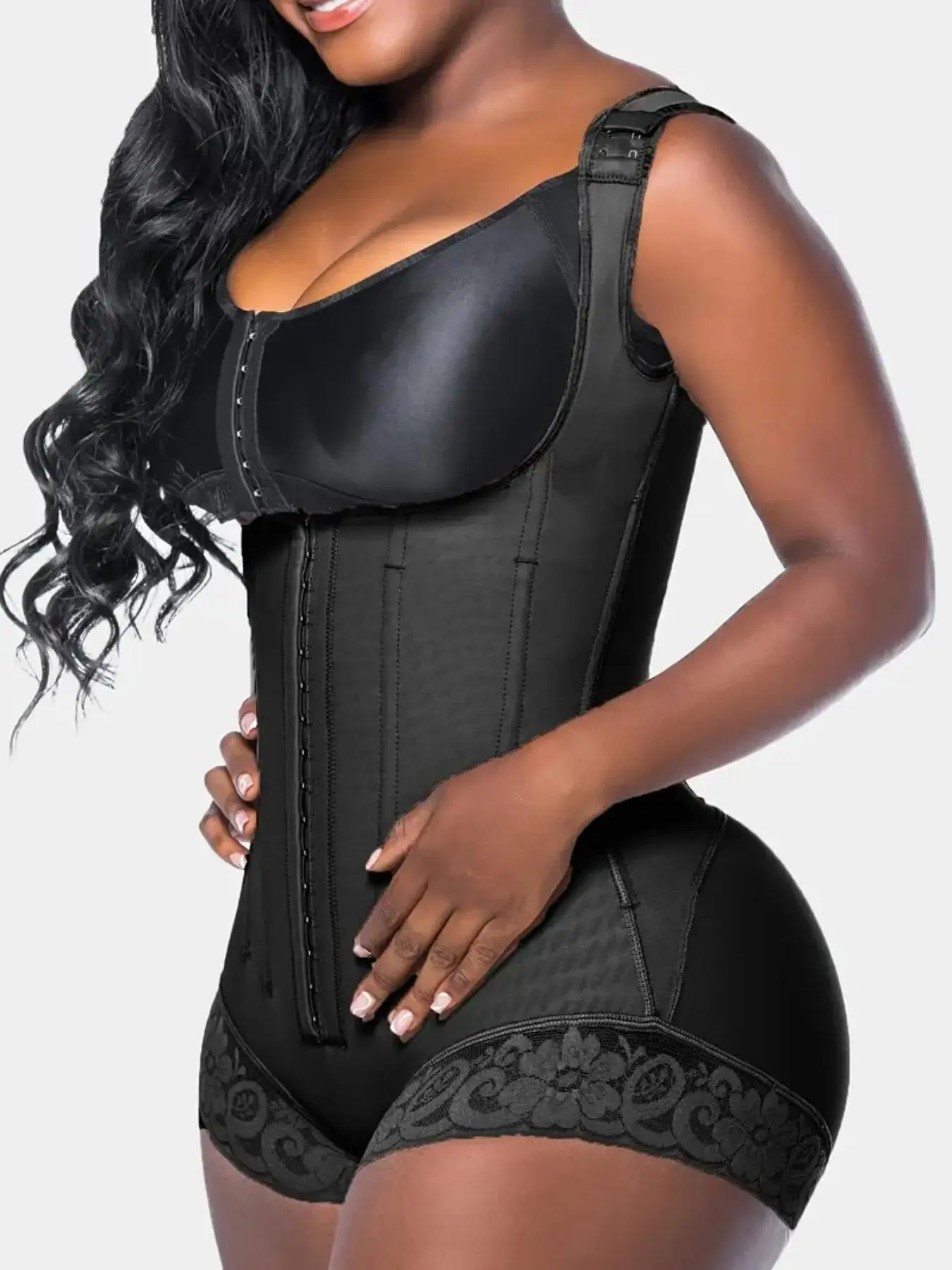Women's Contrast Lace Corset Structure Shapewear Bodysuit, Adjustable Hook & Eye Closure Crotch Shaper, Tummy Control Shaper for Women