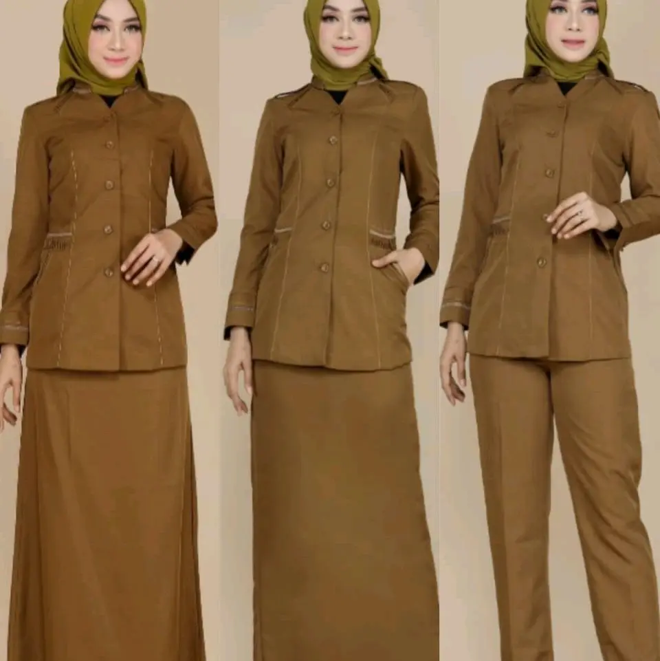SERAGAM DINAS KERJA BAJU PEMDA KHAKY TUA 902 SETELAN ROK SPAN/ROK.A/CELANA PANJANG BAHAN KATUN FREE HIJAB