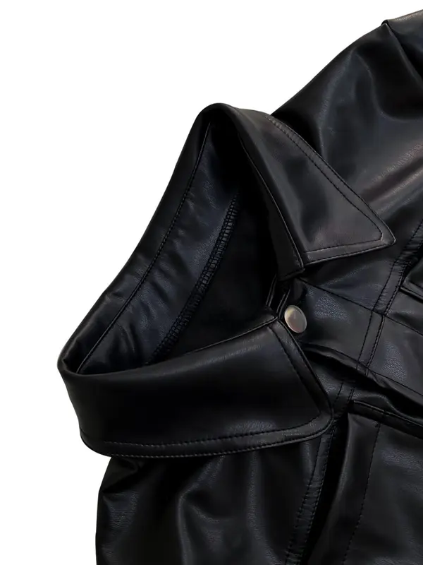 Women's Solid Button Front PU Leather Jacket, Retro Fashion Long Sleeve Collared Outerwear for Daily Outdoor Wear, Women Clothing for Fall & Winter 2