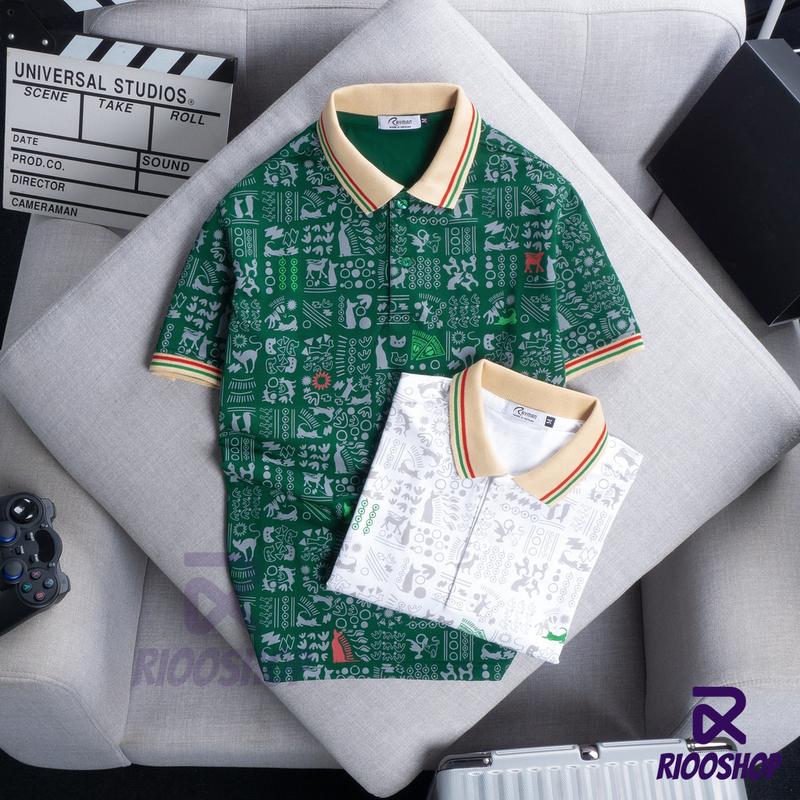 Áo thun polo nam họa tiết đẹp, áo phông nam cao cấp VNXK màu trắng, đen, xanh rêu RIOOSHOP RSP084 trung niên, có size lớn, big size M L XL XXL XXXL
