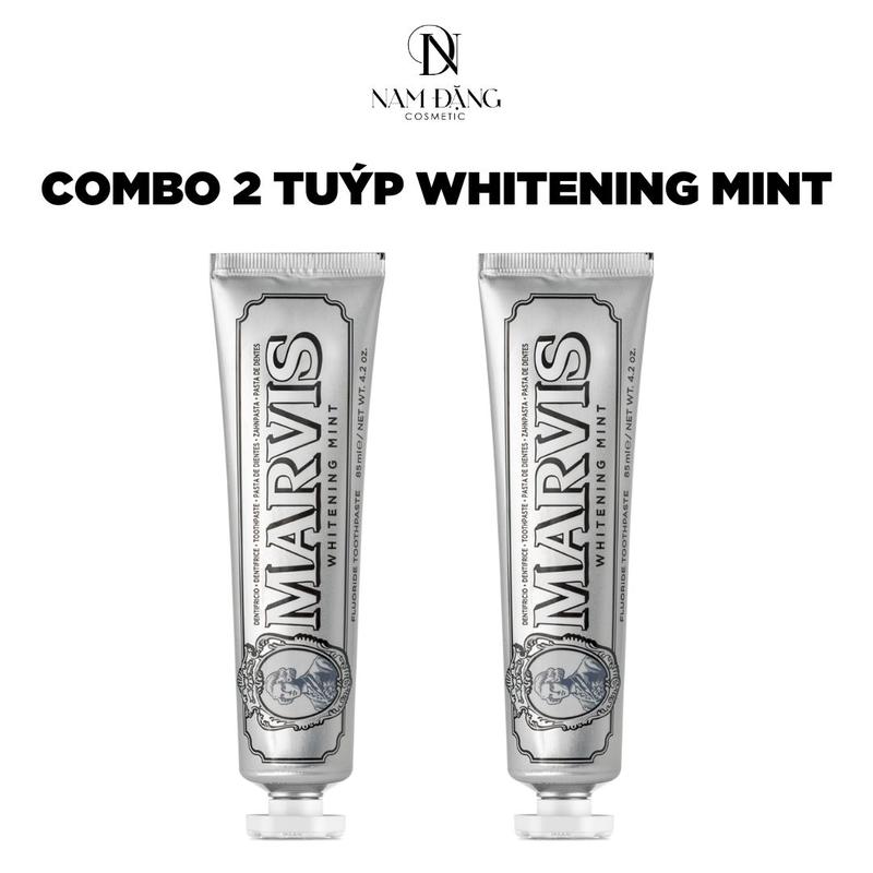 Combo 2 tuýp Kem đánh răng Marvis Whitening Mint 85ml Trắng Răng