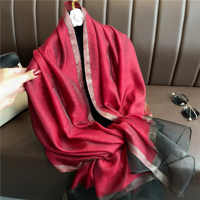Solid Color Silk Scarf Easy to Match Korean Version Long Muslin Scarf for Women, Sun Protection Scarf for Spring and Autumn