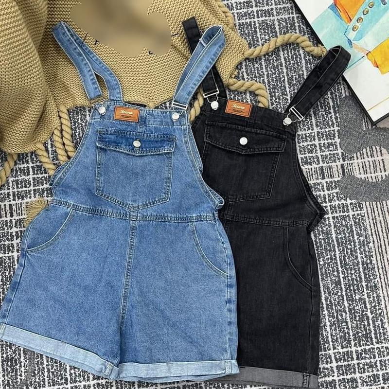 Quần Yếm Jean Ngắn  Dáng Rộng Mạc Da Bigsize , Quần Sooc Jeans Dáng Yếm Nữ Denim