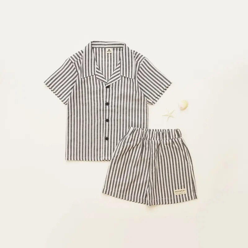 PEEWEE Kemeja lengan pendek anak laki-laki salur stripe striped open collar kerah terbuka anak Fashion 1-10 Tahun casual Multicoloured kaosanak polos 1