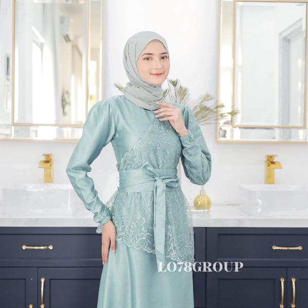 Clarissa - New Saukia Malaysian Dress Satin Brukat Fashion Lebaran Bridesmaid Kondangan 2023 Brokat Lembut Mewah Muslim Mutiara Panjang Velvet Gamis Gaun Pesta Wanita Motif BROKAT Maxi Tile Tanggung 6