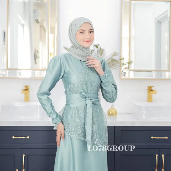 Clarissa - New Saukia Malaysian Dress Satin Brukat Fashion Lebaran Bridesmaid Kondangan 2023 Brokat Lembut Mewah Muslim Mutiara Panjang Velvet Gamis Gaun Pesta Wanita Motif BROKAT Maxi Tile Tanggung 6