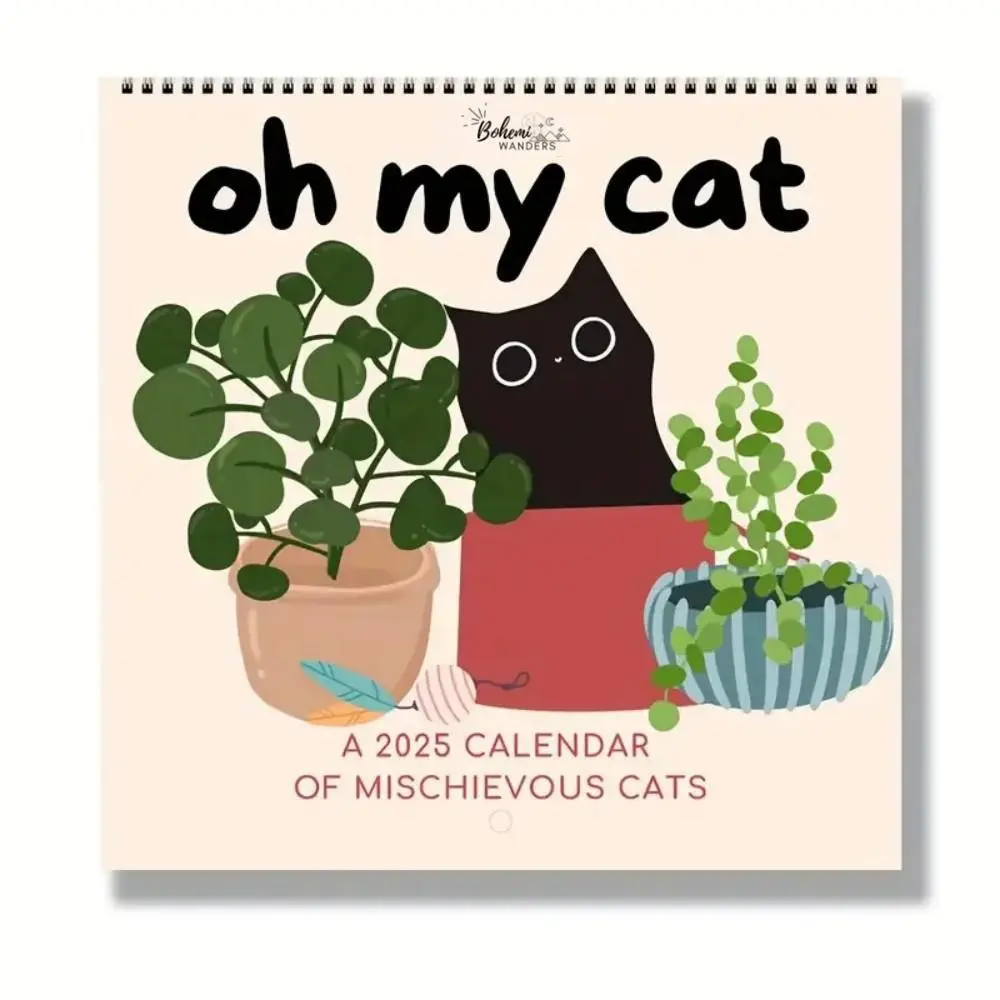 Oh My Cat Wall Calendar, 1 Count Cute Cat Pattern Wall Calendar, 2025 Calendar for Home Office Dormitory Decor, Perfect Gift for Cat Lovers