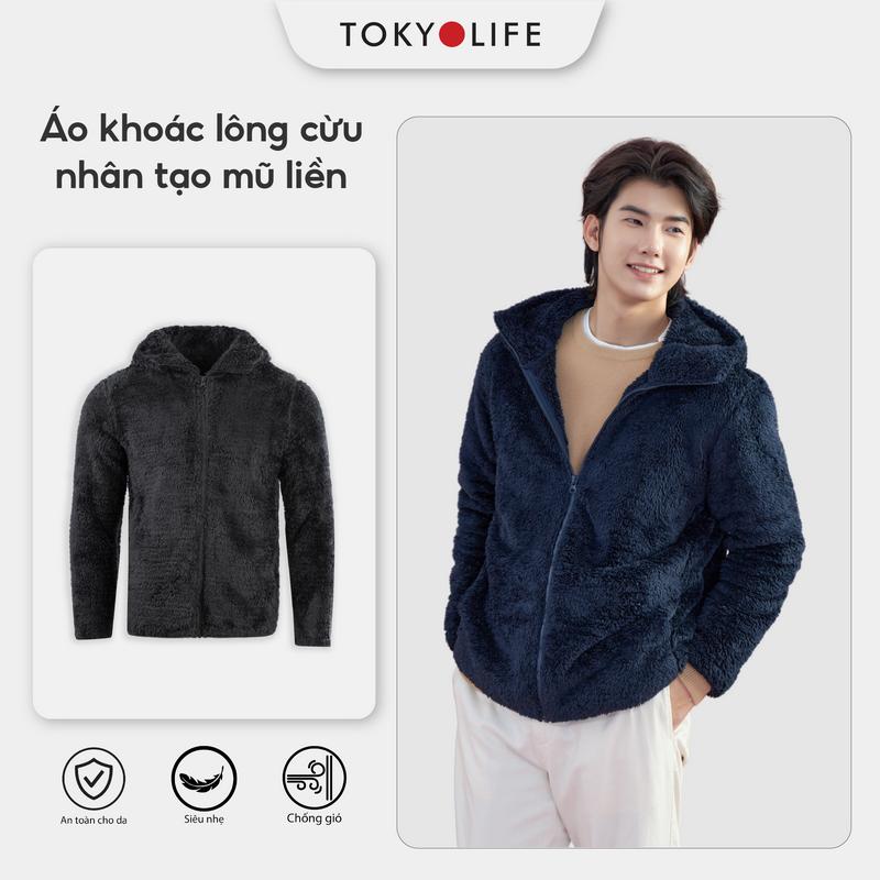 [CÓ MŨ] Áo khoác lông cừu nhân tạo nam mũ liền dài tay C7FLJ502N