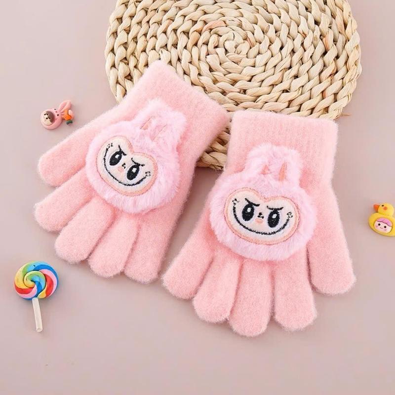 găng tay len họa tiết labubu dễ thương  dành cho bé trong mùa Đông ấm áp 3