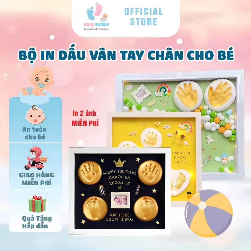 Bộ in dấu chân tay cho bé, lưu giữ khoảnh khắc bé yêu, khung in dấu chân tay an toàn cho bé Bộ quà tặng Voi Kem