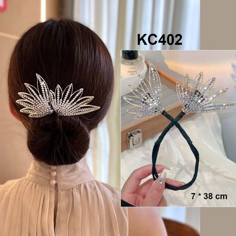  GOTI – Kẹp Quấn Tóc Búi Dự Tiệc Sang Trọng Quà Cho Nữ 20 10 8 3 – Dụng Cụ Tạo Kiểu Búi Tóc Hình 2 Lá Nhọn Đính Đá KC402 