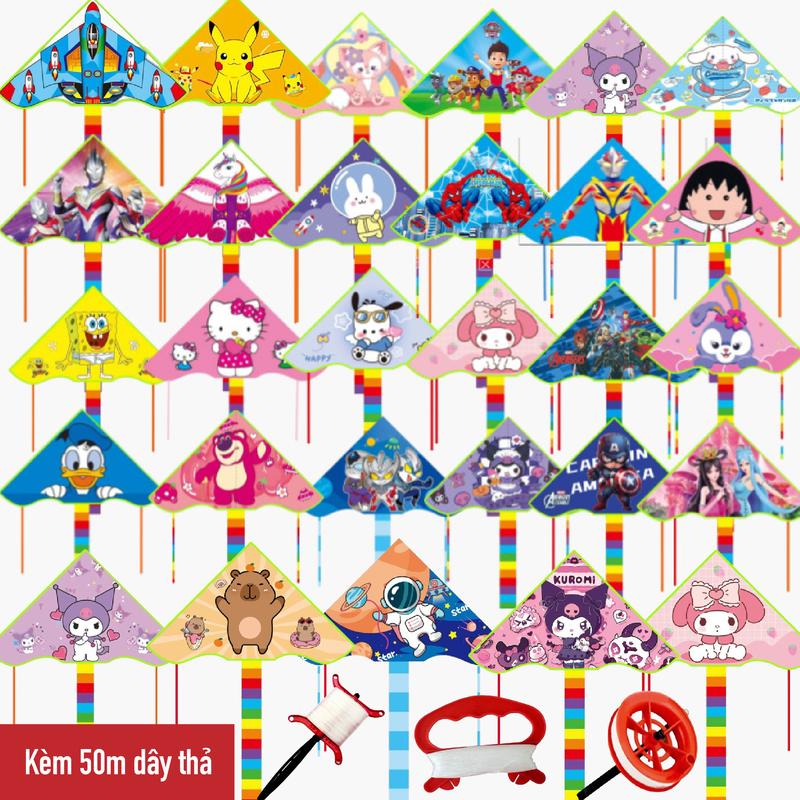 Diều Thả Dài 150cm Họa Tiết Hoạt Hình Siêu Nhân Công Chúa Kèm Cuộn Dây Thả 50m Cho Bé