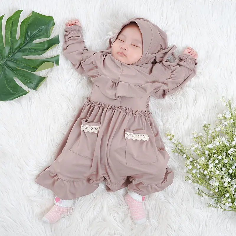 Gamis Bayi Perempuan Newborn Almeera   0-4 bulan 6-12 bulan 12-18 bulan Baju Muslim Anak free hijab Dress Cewek Lebaran Syari 3