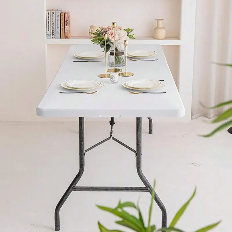 Solid Color Tablecloth, 1 Count Elastic Fitted Stretch Rectangular Tablecloth, Folding Washable and Wrinkle Resistant Patio Table Cover for Picnics, Outdoor Camping, Furniture,  Homedecor 6