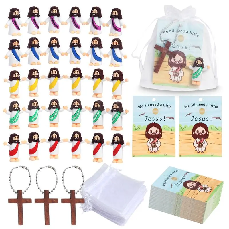 Jesus Doll Gift Set, 1 Set Including Jesus Doll & Cross Pendant & Keychain & Bag & Tag Set, Gift Packaging Supplies for Party Festival