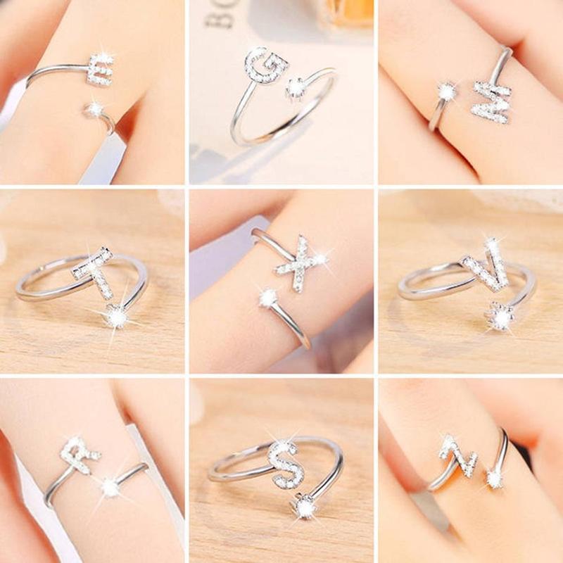 Fashion Exquisite Simple 26 Initial Letter Adjustable Ring Women Friendship  Gift #314211 3