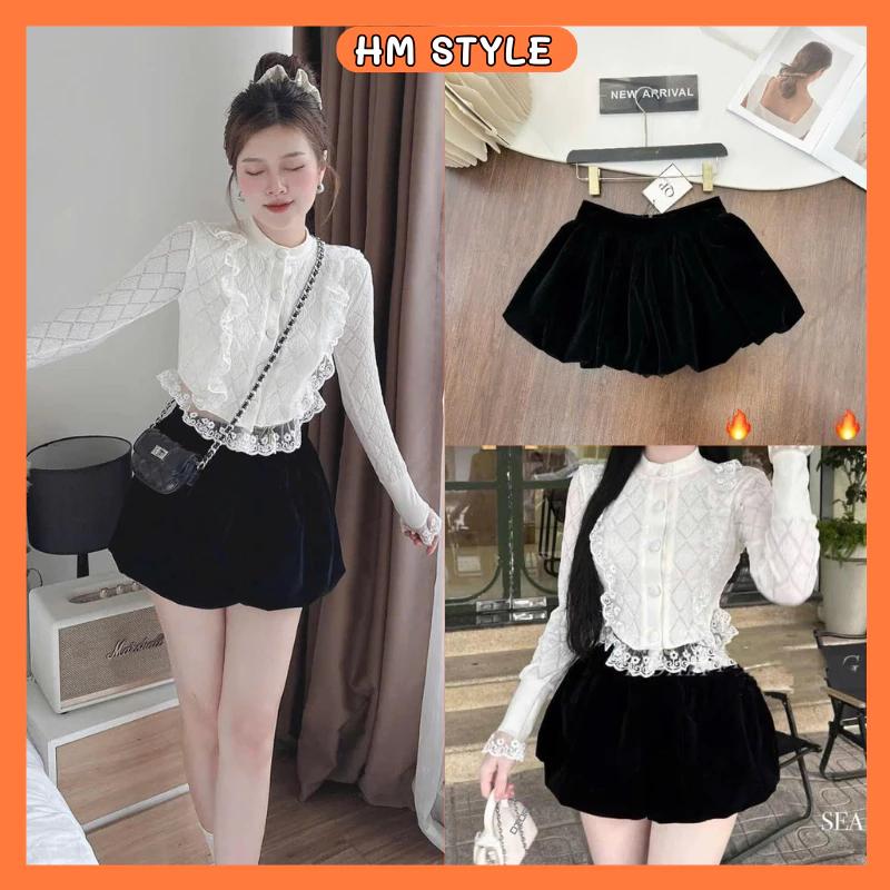 Chân váy nhung ngắn dáng bí phồng cạp chun có quần bảo hộ CV148