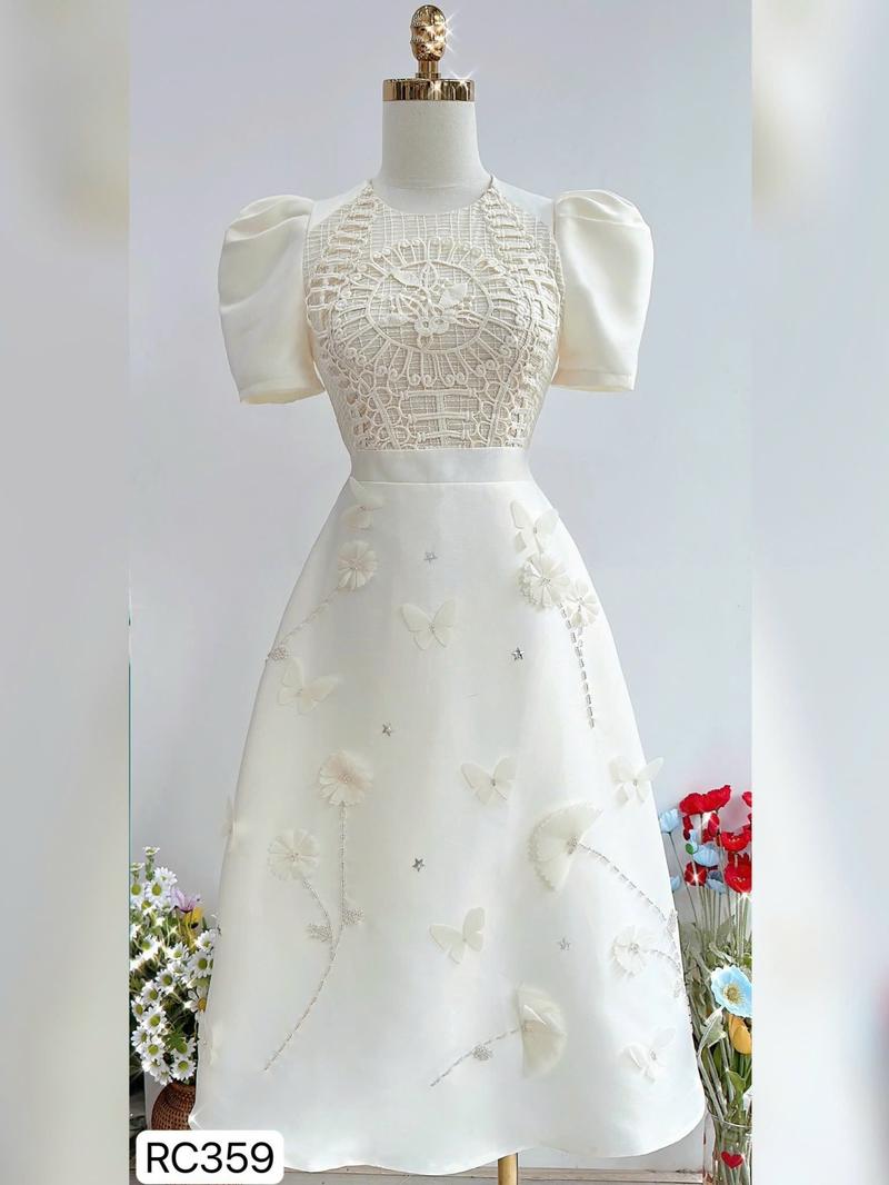 Product Introduction of RC359 VÁY ĐẦM DỰ TIỆC VÁY NỮ ĐẸP VÁY NÀNG THƠ TIỂU THƯ THANH LỊCH CÔNG SỞ Women Kem 5