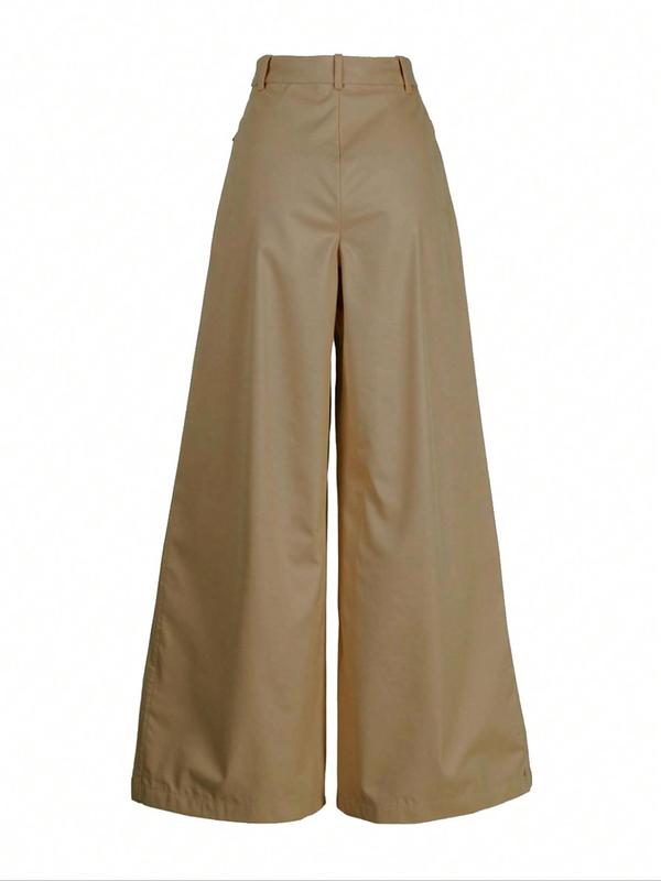 Women's Solid Color Wide Leg Pants without Belt, Casual Comfy Trousers for Daily Wear, Ladies Bottoms for All Seasons 1