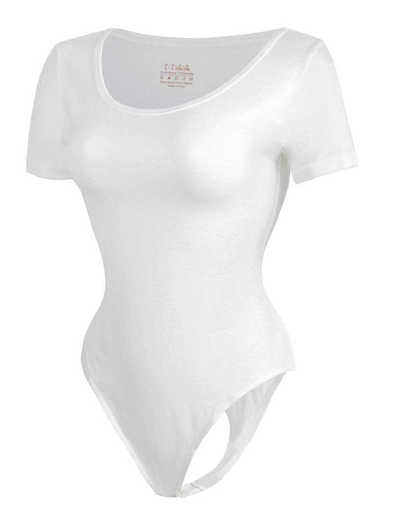 Product Introduction of Women's Solid   Bodysuit, Casual Comfy Short Sleeve Bodysuit for Summer, Ladies Clothes for Daily Wear 9