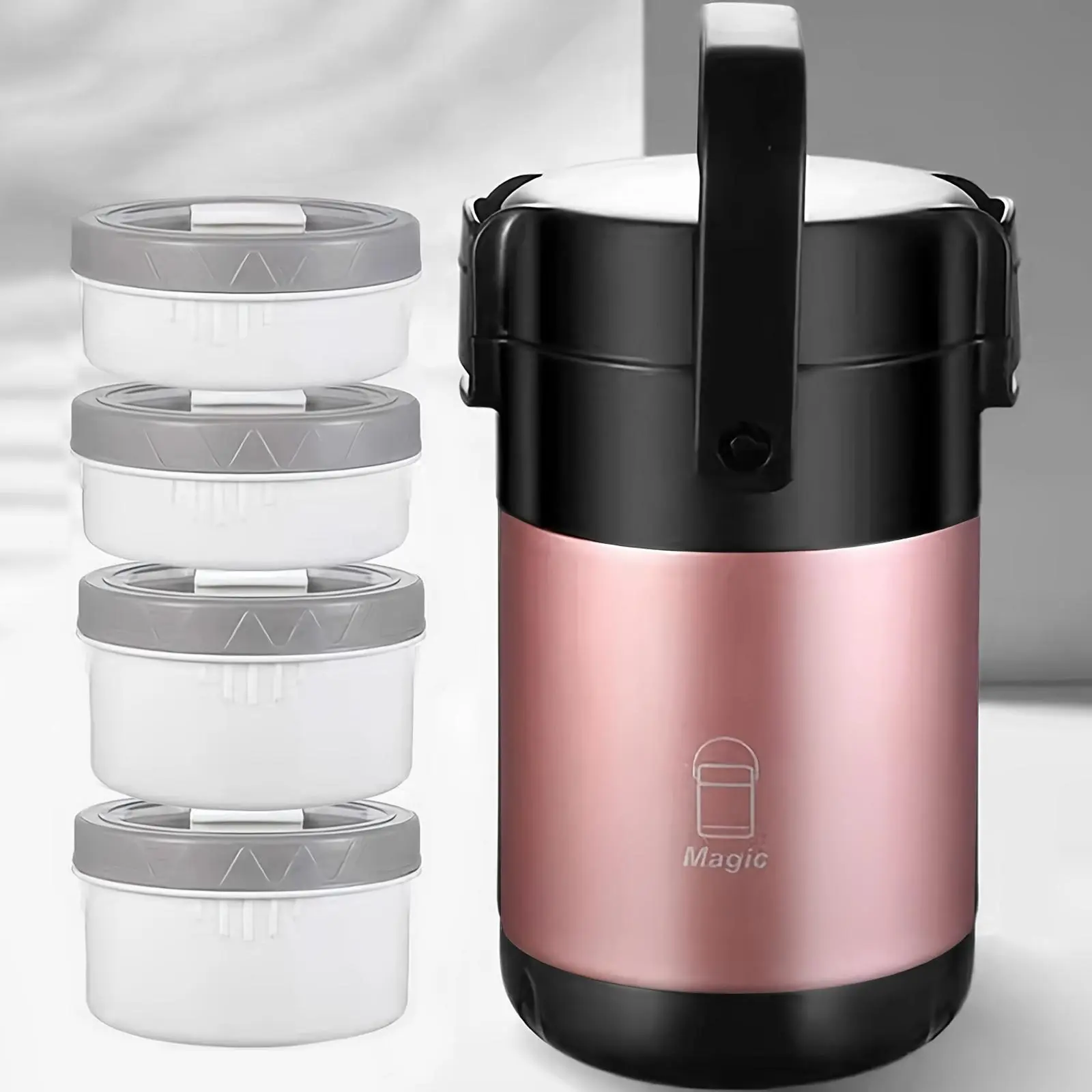 4-layer Stainless Steel Vacuum Lunch Box, 1 Set 2.6L Large Capacity Lunch Box with Lid, Portable Food Storage Container for Home Office