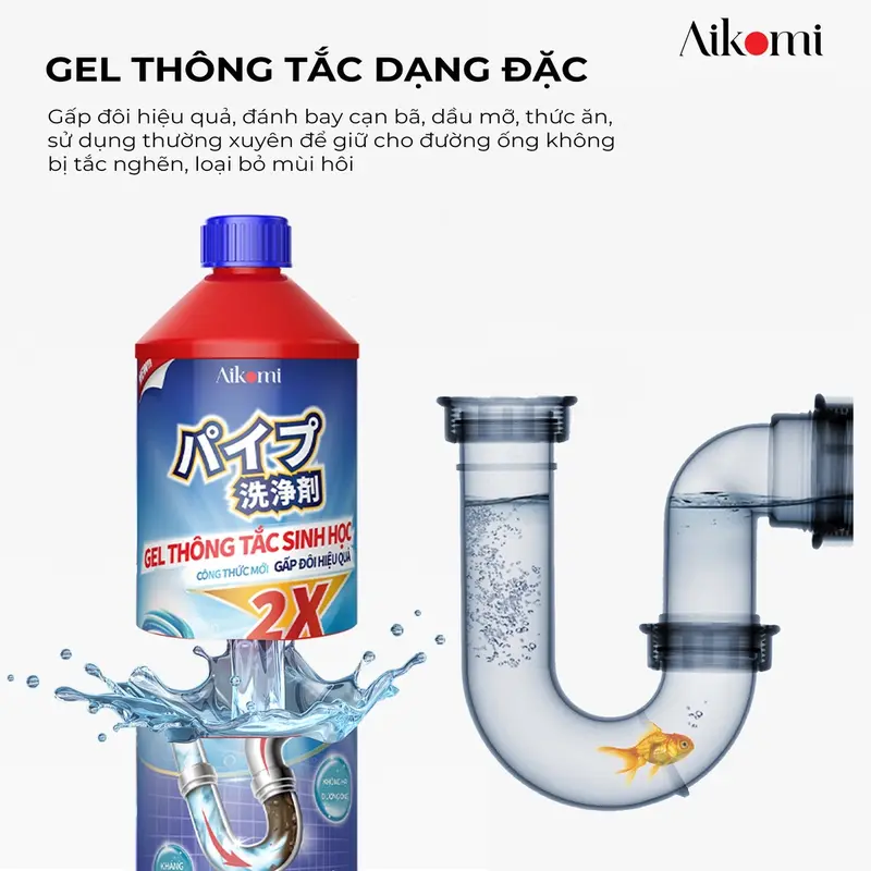 Gel thông tắc cống, ống thoát nước đa năng Aikomi 1000ml (Thông tắc do chất thải hữu cơ) Làm Sạch 6
