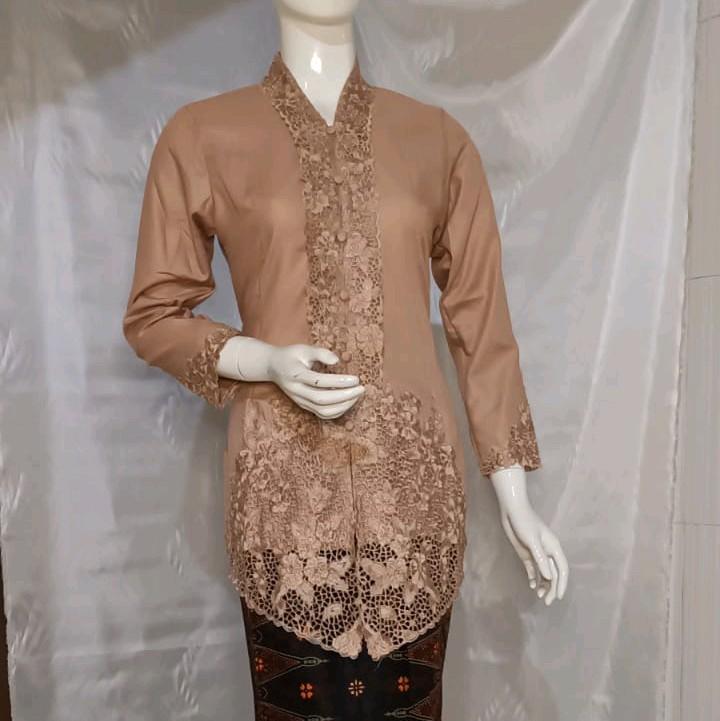 Atasan Kebaya Encim Bordir Polos Lengan Panjang / Kebaya Tradisional Katun Wanita 6