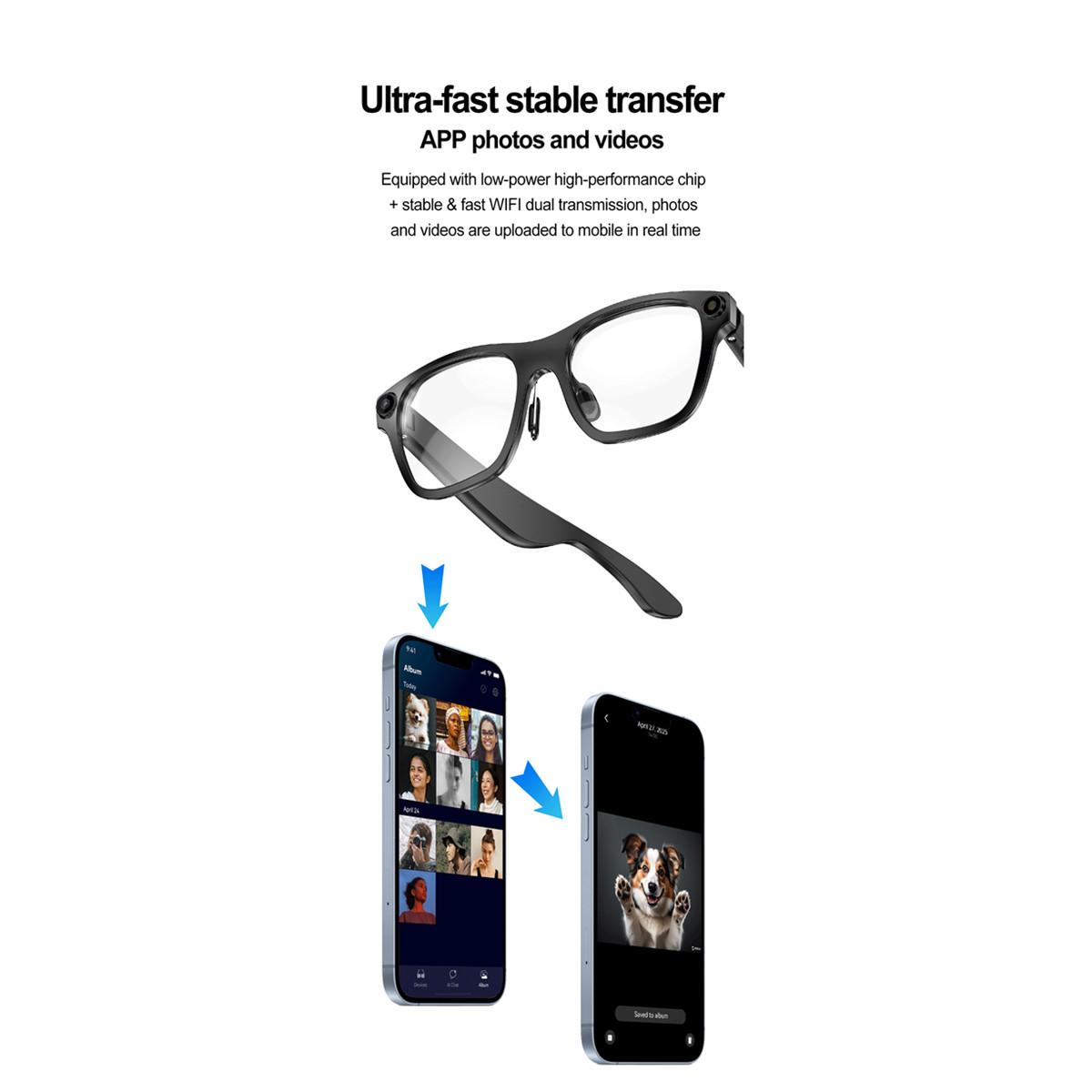 AI Smart Camera Glasses 2000W Camera Bluetooth Call WIFI Transfer 1080P Full HD Video Recording Shooting Video Smart Eyeglasses