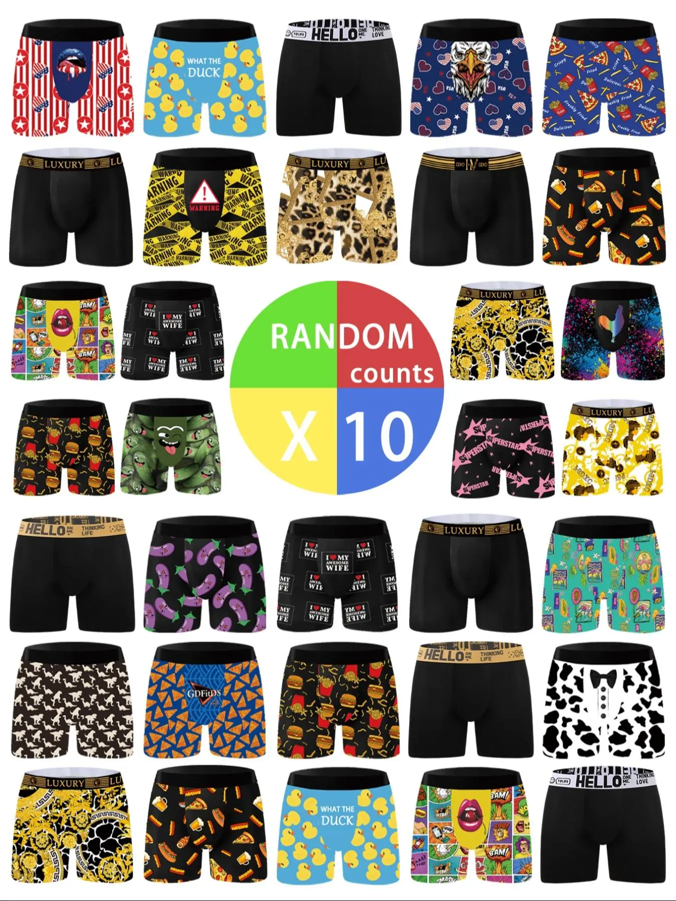 Men's All Over Print Boxer Brief, Casual Comfy Breathable Underwear for Daily Wear, Men's Underwear for All Seasons