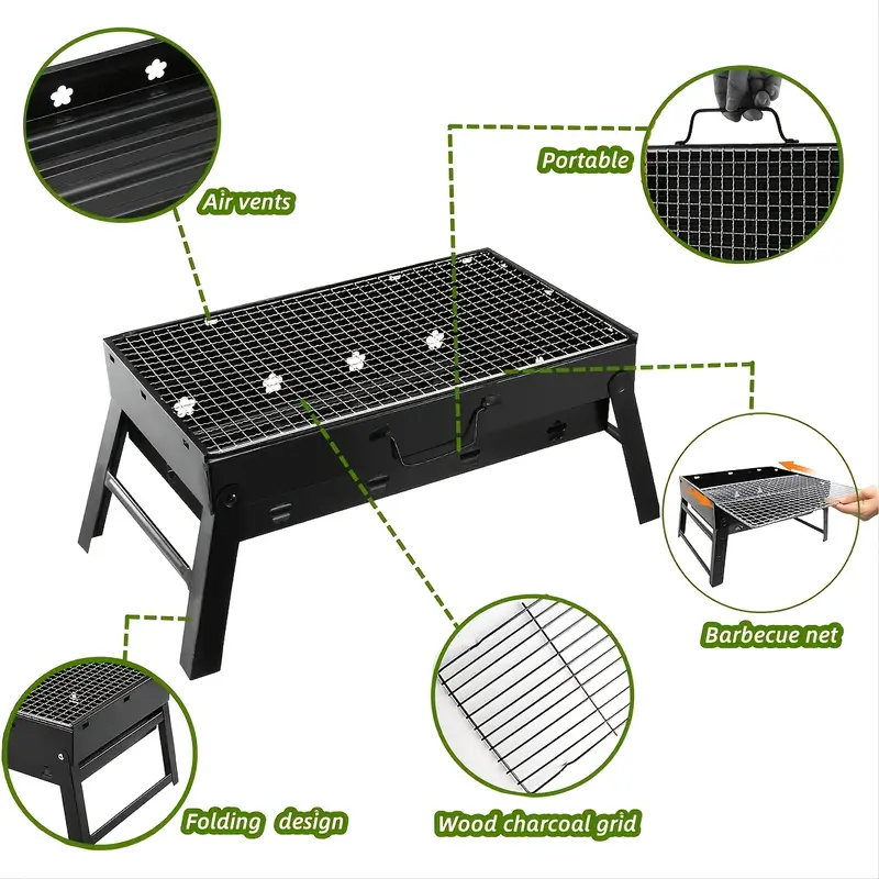 Bếp Nướng Than Nướng Thịt Cầm Tay Có Thể Gập Lại Bếp BBQ Đốt Gỗ Bằng Thép Không Gỉ Để Cắm Trại Ngoài Trời Bếp Nướng Nấu Ăn Dụng Cụ Cho Dã Ngoại Bãi Biển Sân Sau 4