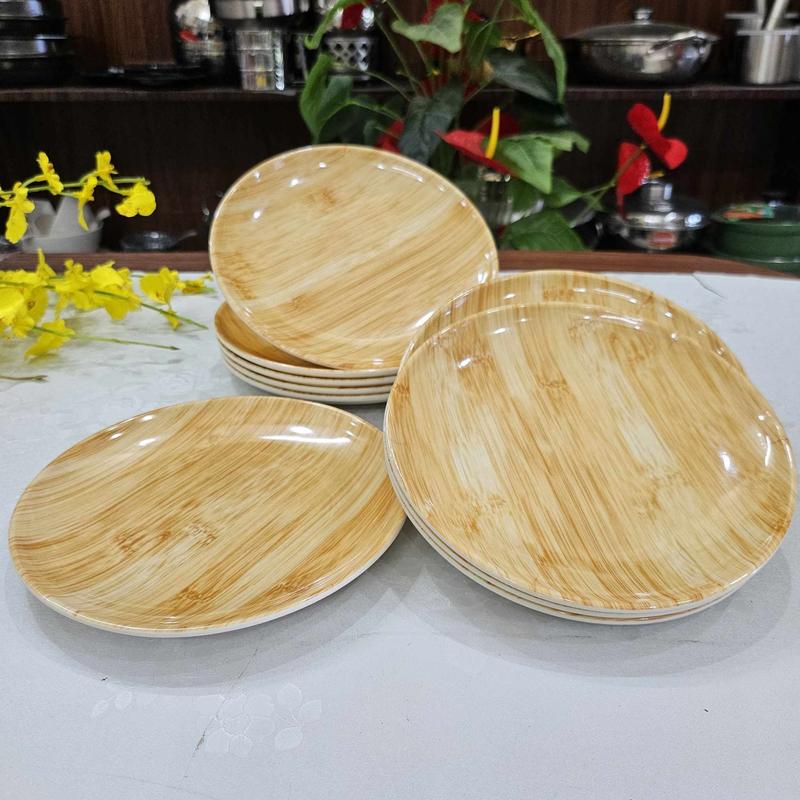 Sỉ 10 20 Dĩa ảo dĩa sâu. mẹt tre bún đậu. Nhiều size- Hàng Meca Melamine vân tre màu vàng sang trọng. Hàng VIệt Nam Chất lượng