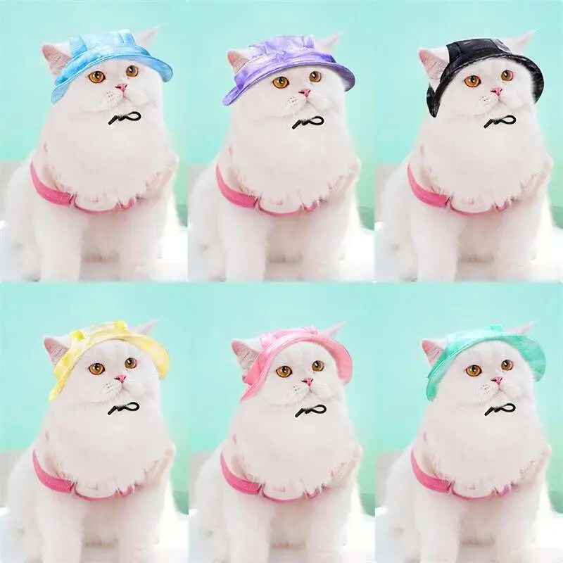 Pet Hat with Ear Holes Sunscreen Cat/Dog Hats Adjustable String Pet Hats Sun Hat Bucket Hat Outdoor Sun Protection Pet Caps for Small Medium Cats Dogs