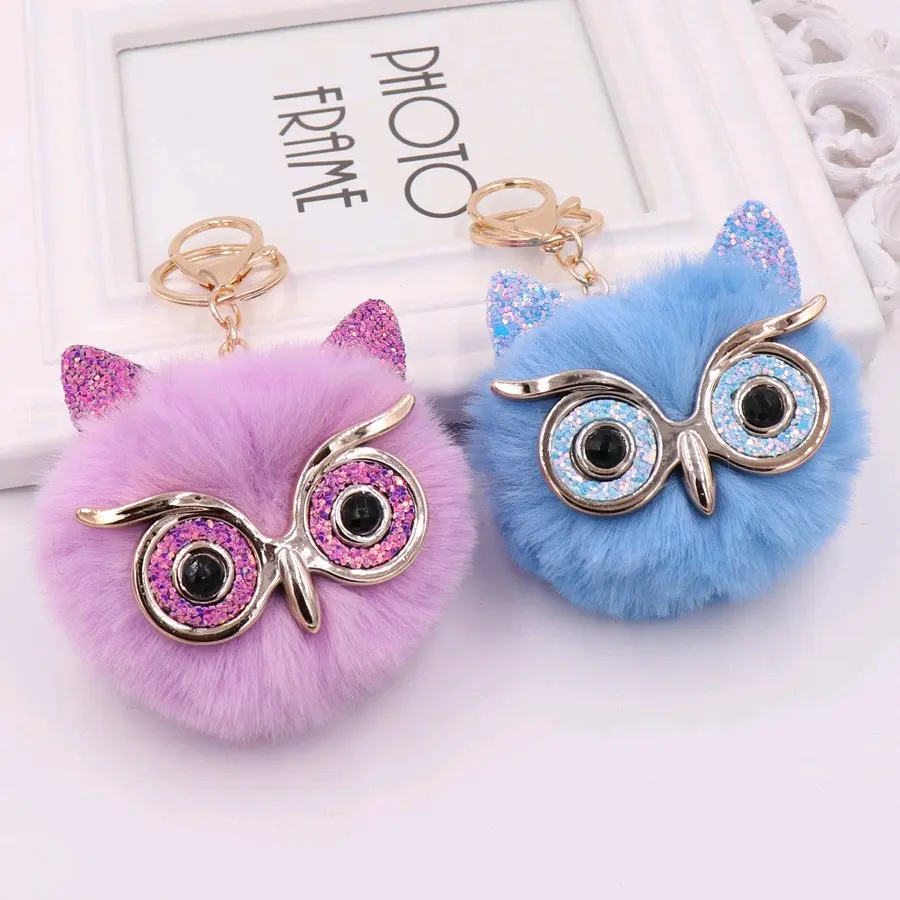 Gantungan Kunci Pom Pom Owl Glasses Keychain KS001 Ganci