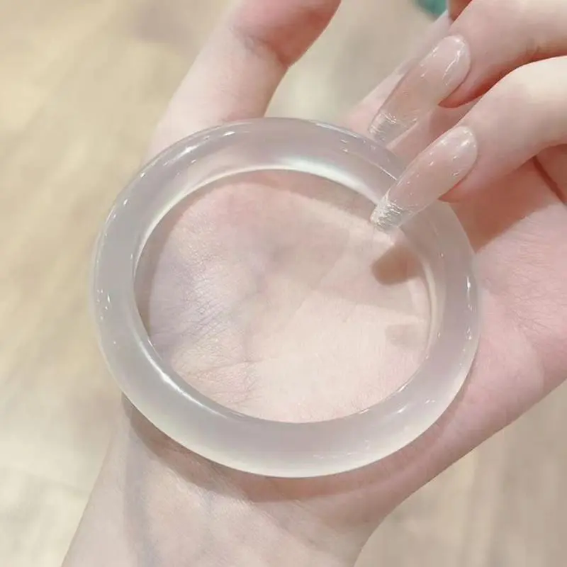 【vòng tay băng chủng】Vòng Tay Ngọc Bích, Chất Lượng Cao, Băng Trong Trắng, Chalcedony Mã Não Ánh Trăng, Băng Rộng Hẹp, Miệng Vòng Tròn Nhỏ Dành Cho Phụ Nữ