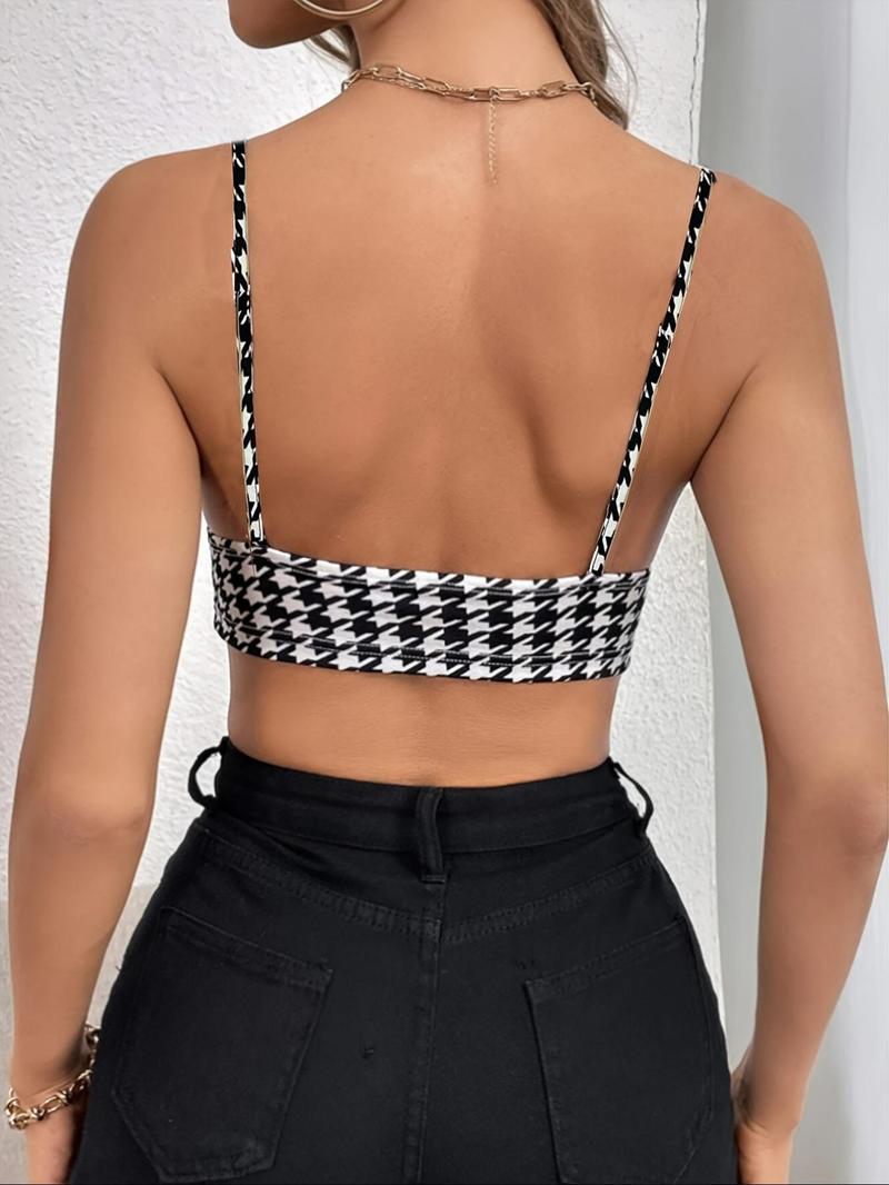 Product Introduction of Women's Houndstooth Print Crop Cami Top, Casual Deep V Neck Sleeveless Top for Daily Wear, Ladies Clothes for All Seasons 2