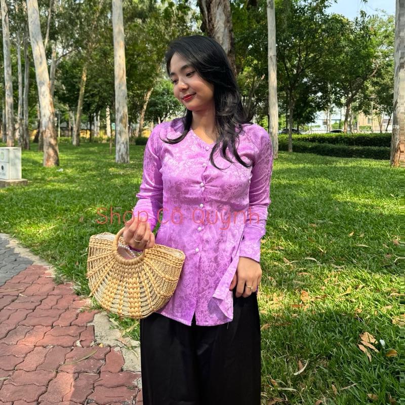  Bộ Set Bà Ba Gấm Cổ Tim Vân Hoa Áo Quần Nữ Women 