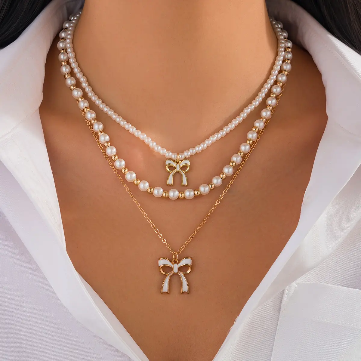 Ornament Multilayer Bow Beaded Necklace Super Hot All-Match Niche Clavicle Chain Fashion Necklace