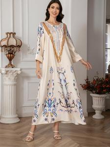 Women's Floral Print  Long Sleeve Dress, Elegant Round Neck Long Dress for Party Holiday Wedding Guest, Ladies Clothes for All Seasons