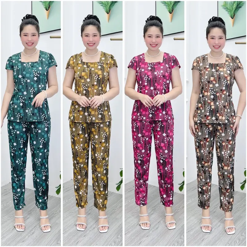A2 Combo 4 bộ đồ nữ thun Aty thường, mềm, nhẹ, cổ vuông, quần dài, 45-70kg Nhung Top 2