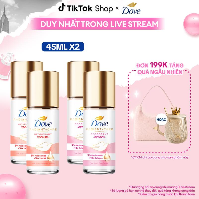 KOL Live 2 Combo 2 Lăn ngăn mùi tinh chất serum cao cấp Dove dành cho nữ với 3% Niacinamide dưỡng da sáng mịn đều màu 45ml 2