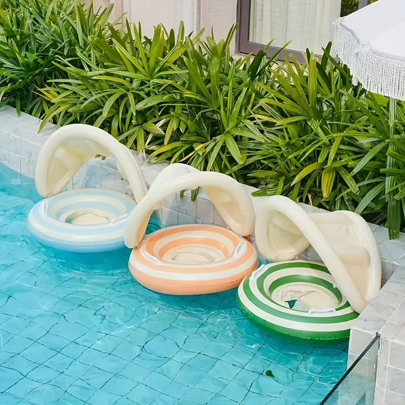 Inflatable Swimming Circle, 1 Count Colorful Inflatable Swimming Ring with Canopy, Swimming Circle for Kids, Swimming Pool Toy for Beach & Pool, Inflatable Floater 3